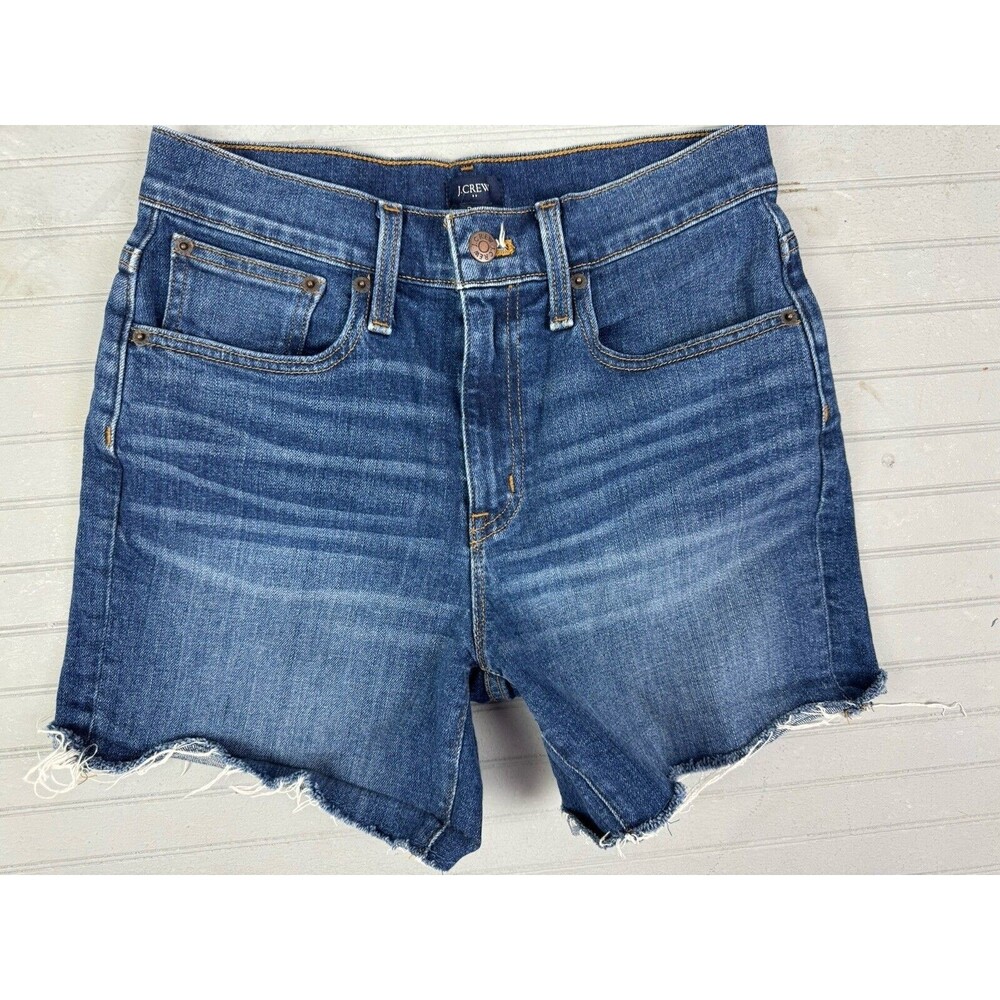 J Crew Size 25 Womens Jeans Shorts Mid Rise Cut Off Stretch Dark Wash
